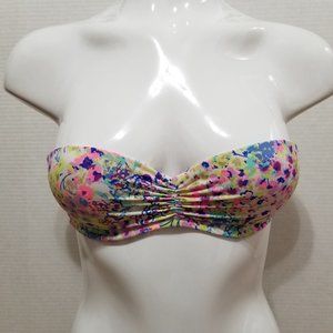Victoria's Secret bikini top 32C strapless bandeau colorful floral ruched beach
